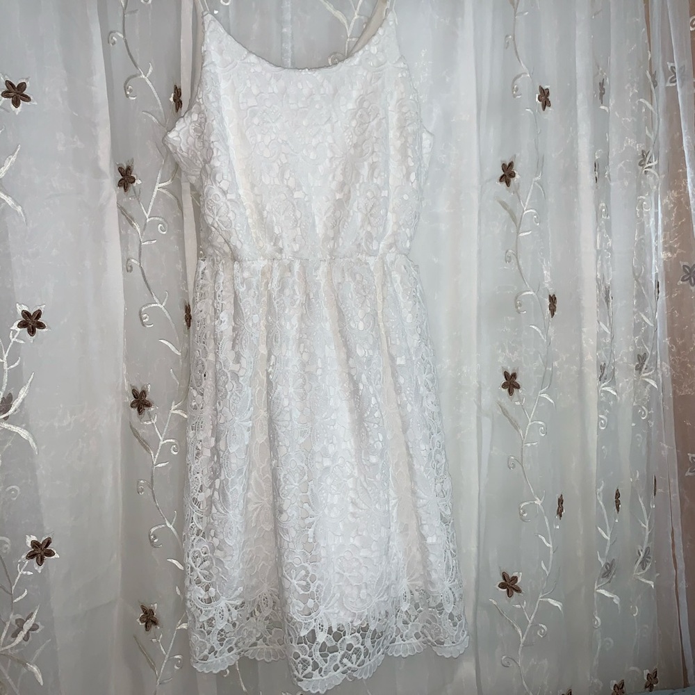 JANICE  white lace dress w/spaghetti straps - Picture 3 of 4